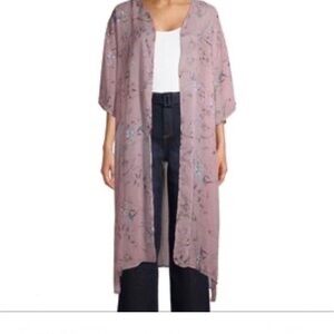 Time & Tru Women's Pink Floral Kimono size L - XL 100% Polyester